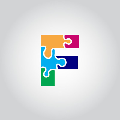 多色拼图F标志向量现代插图模板