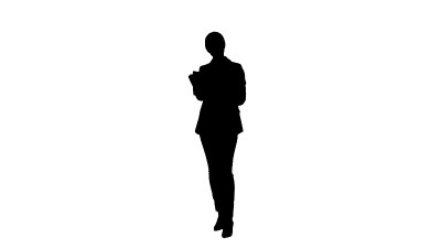 剪影严肃的黑发女商人阅读文件