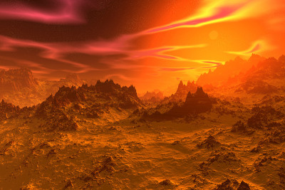 Alien Planet. Rocks and sky. 3D rendering