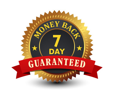 7 Day money back guaranteed golden badge with red 