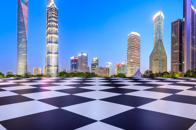 上海现代商业办公大楼为方形