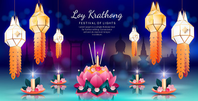 彩色的全景横幅为Loy Krathong