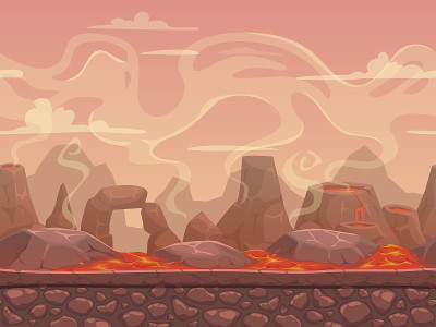 无缝卡通火山沙漠景观