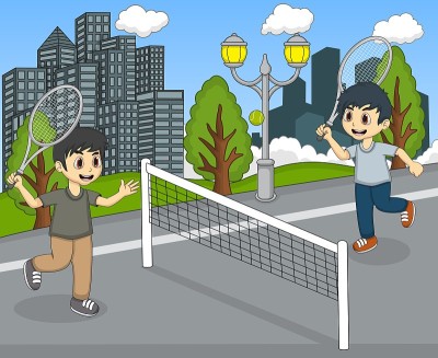 孩子们在公园里打羽毛球