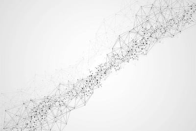 科学网络格局，连接线与点。技术六边形结构或分子连接元件。