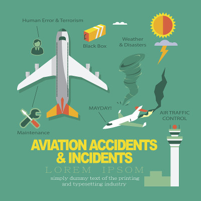 航空事故与事故矢量信息图平面设计。