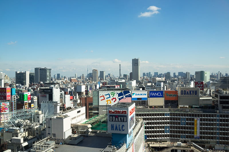 新宿站和东京市中心的城市景观。