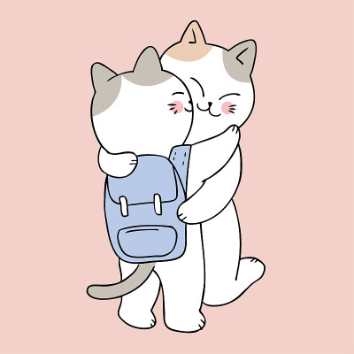 Cartoon cute back to school mother and baby cat ki