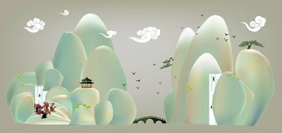 亚洲传统山水山卡通风格