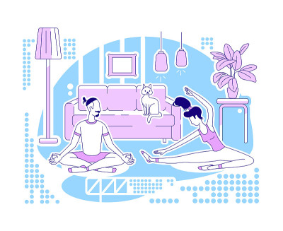 一起做瑜伽平面轮廓矢量插图