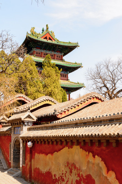 在正宗少林寺(少林寺)的宝塔，一个禅宗佛教寺庙。联合国教科文组织世界遗产