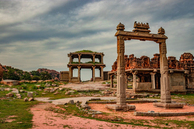 hampi ruins antique stone art from a unique angle 
