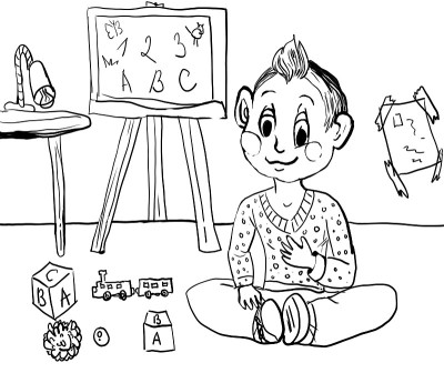 快乐的孩子在家里玩耍。手绘插图。