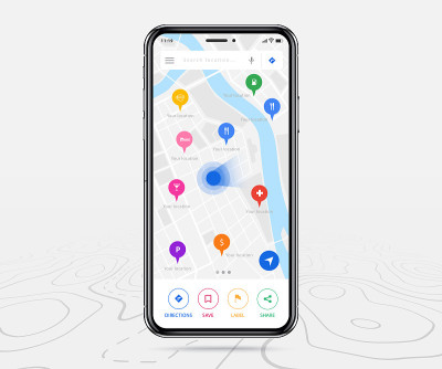 Mobile map GPS, Smartphone map application and col
