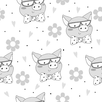 可爱的小猪无缝图案。矢量图