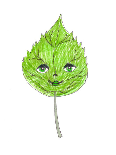 树叶用脸，叶个性化，图形色彩绘图，生态理念