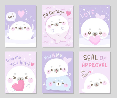 Cute marshmallow seal winter set - Rectangle