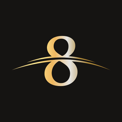 首字母8的公司名称标识，金色的swoost设计用于商业和公司标识。8 Logo设计豪华模板