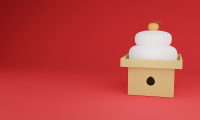 红色背景和神上麻糬3DCG插图