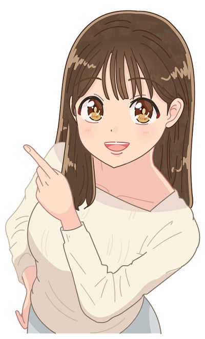 一个可爱的年轻女孩指着左边。