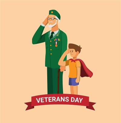 Veterans day. army veteran with grandchild giving 