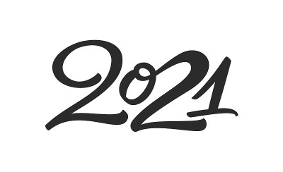 手写毛笔字母2021年。新年快乐。