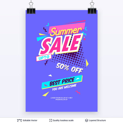 Summer ad sale poster in pop-art style.
