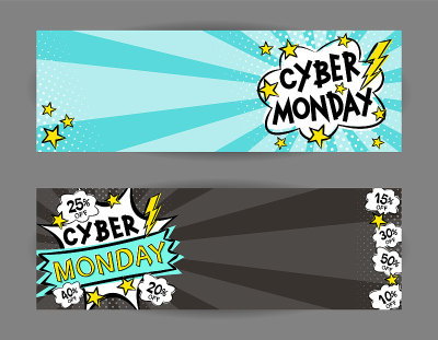 Bright pop art banners for cyber monday discounts 