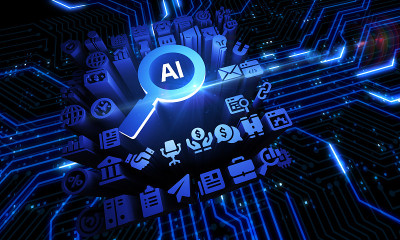 AI学习和人工智能概念。商业，现代技术，互联网和网络的概念。