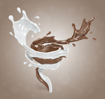 Splash of milk and chocolate. Vector realistic ill