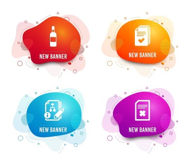 Handout, Algorithm and Brandy bottle icons. Delete