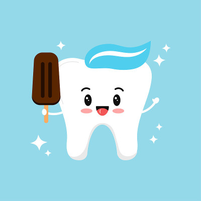 可爱的牙齿与冰淇淋夹艺术插图