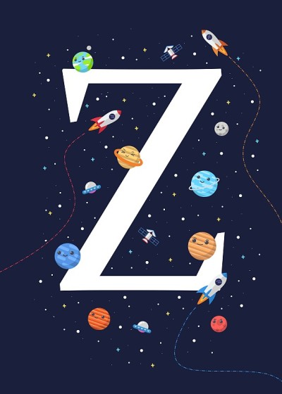 Letter Z with the theme of outer space. vector ill