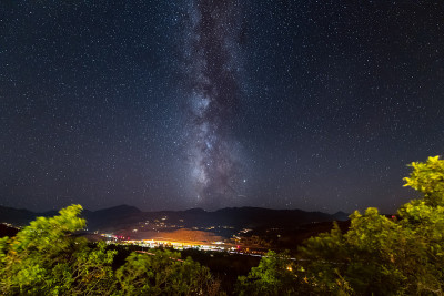 阿斯彭科罗拉多的落基山脉咆哮的叉山谷高宽视角小机场在黑夜星空和银河星图