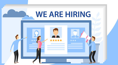 Hiring and recruitment concept with characters. We