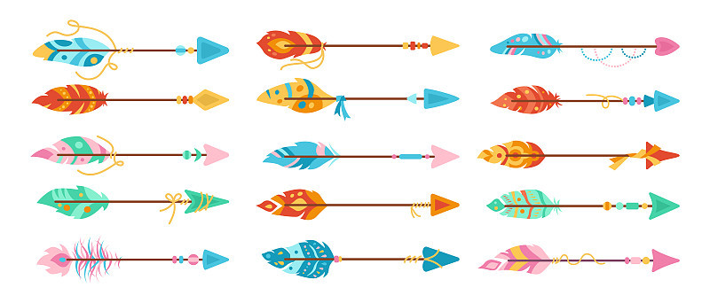 Boho arrow with feather cartoon set ethnic vector