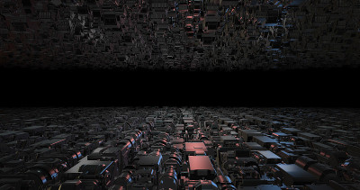 太空中缓慢移动的飞船3D渲染图