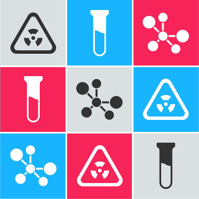 Set Triangle with radiation, Test tube and flask a