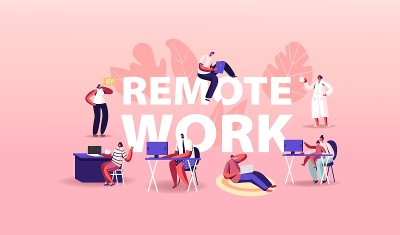 Remote Work Concept. Relaxed Men or Women Freelanc