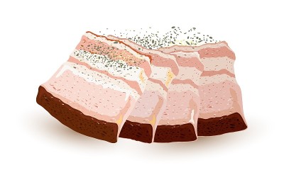 Slices of salo, high-fat bacon, lard, silverside, 