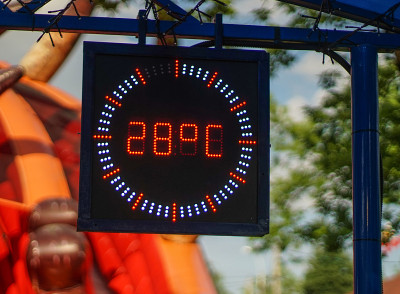 在一个炎热的夏天，儿童公园的温度显示
