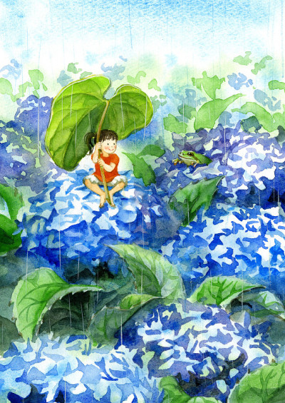 绣球花和小动物在雨季