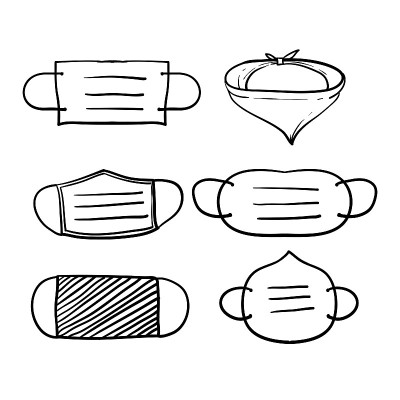 手绘涂鸦脸部面具收集图标插图矢量