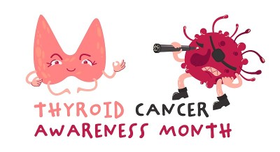 甲状腺癌意识月。肿瘤科诊所医学载体插图。肿瘤疾病问题