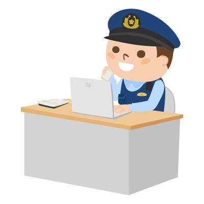 一名男性警官微笑着打电话。