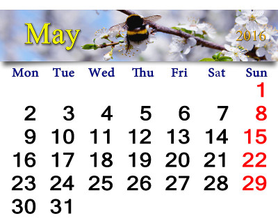 2016年5月日历