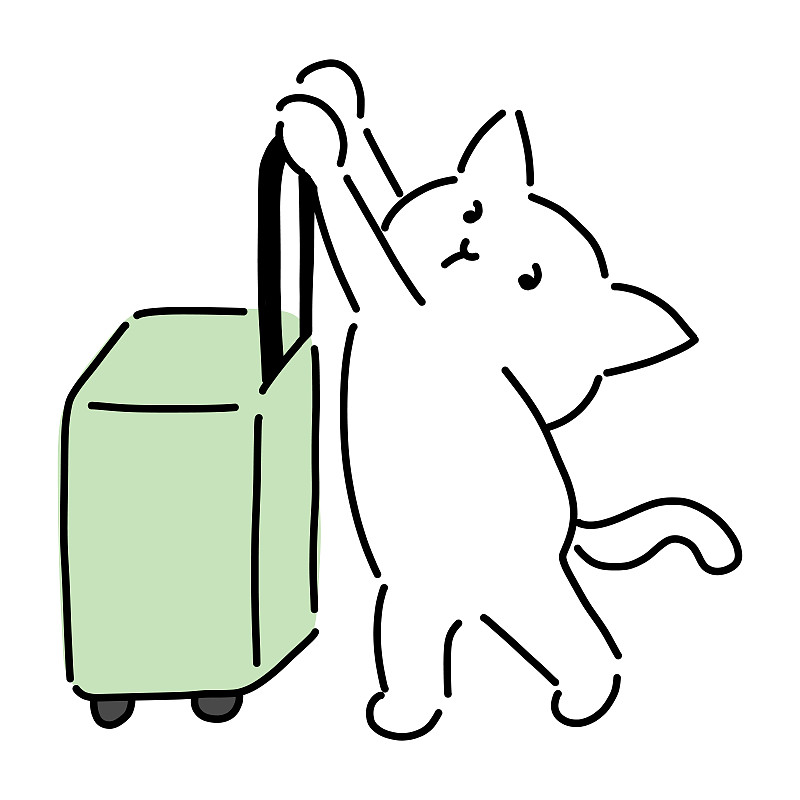 手提箱和猫矢量插图