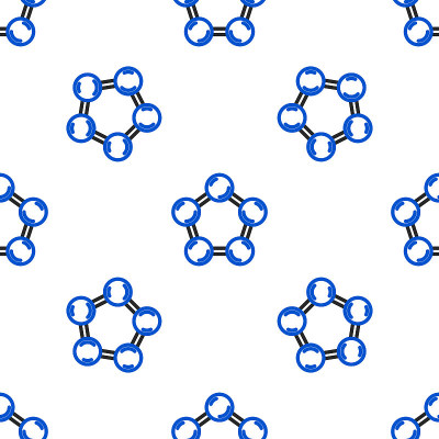 线分子图标隔离无缝模式的白色背景。化学分子结构，科学教师创新教育海报。色彩斑斓的轮廓的概念。向量