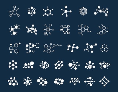 分子的集合。化学元素，不同的分子。科学或教育向量元素