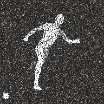 跑步的人。3D模型的人。颗粒状dotwork设计。点画矢量插图。